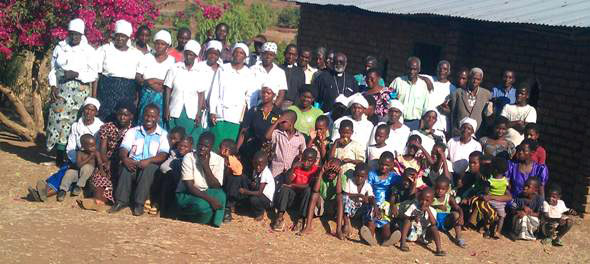 The congregation outside the church